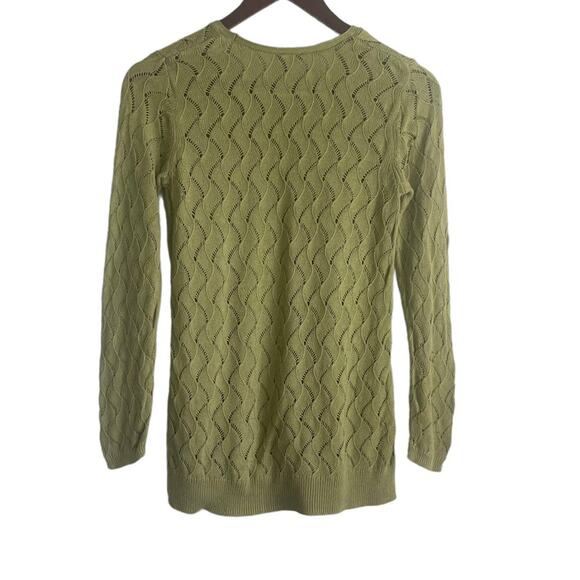 J Jill Women Cotton Linen Top  Crew Neck Long Sleeve Open Knit Pullover XS Green - Picture 3 of 10